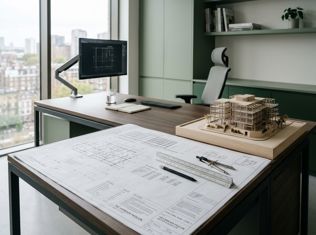 المكتب الهندسي وأعمال التصميم والتنفيذ الإنشائي